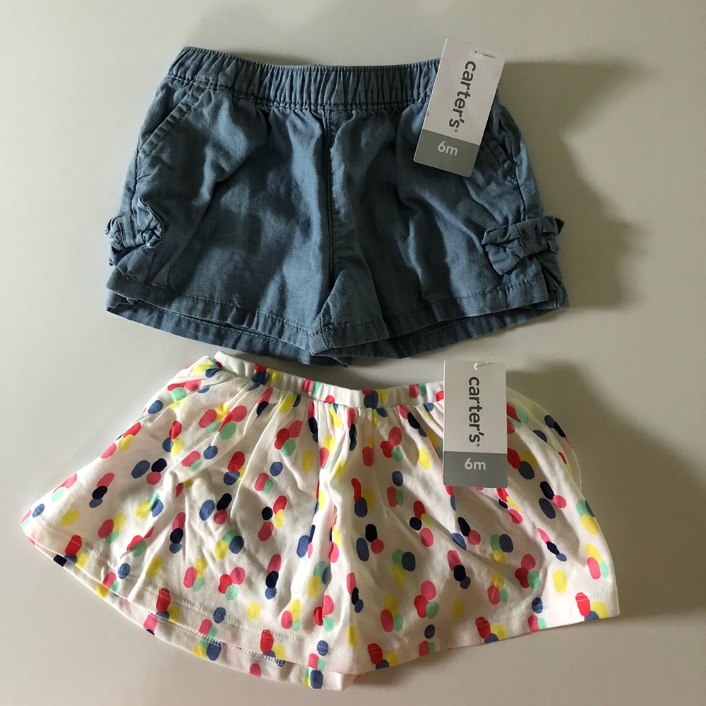 Carters 6m Girls denim shorts and skirt NWT